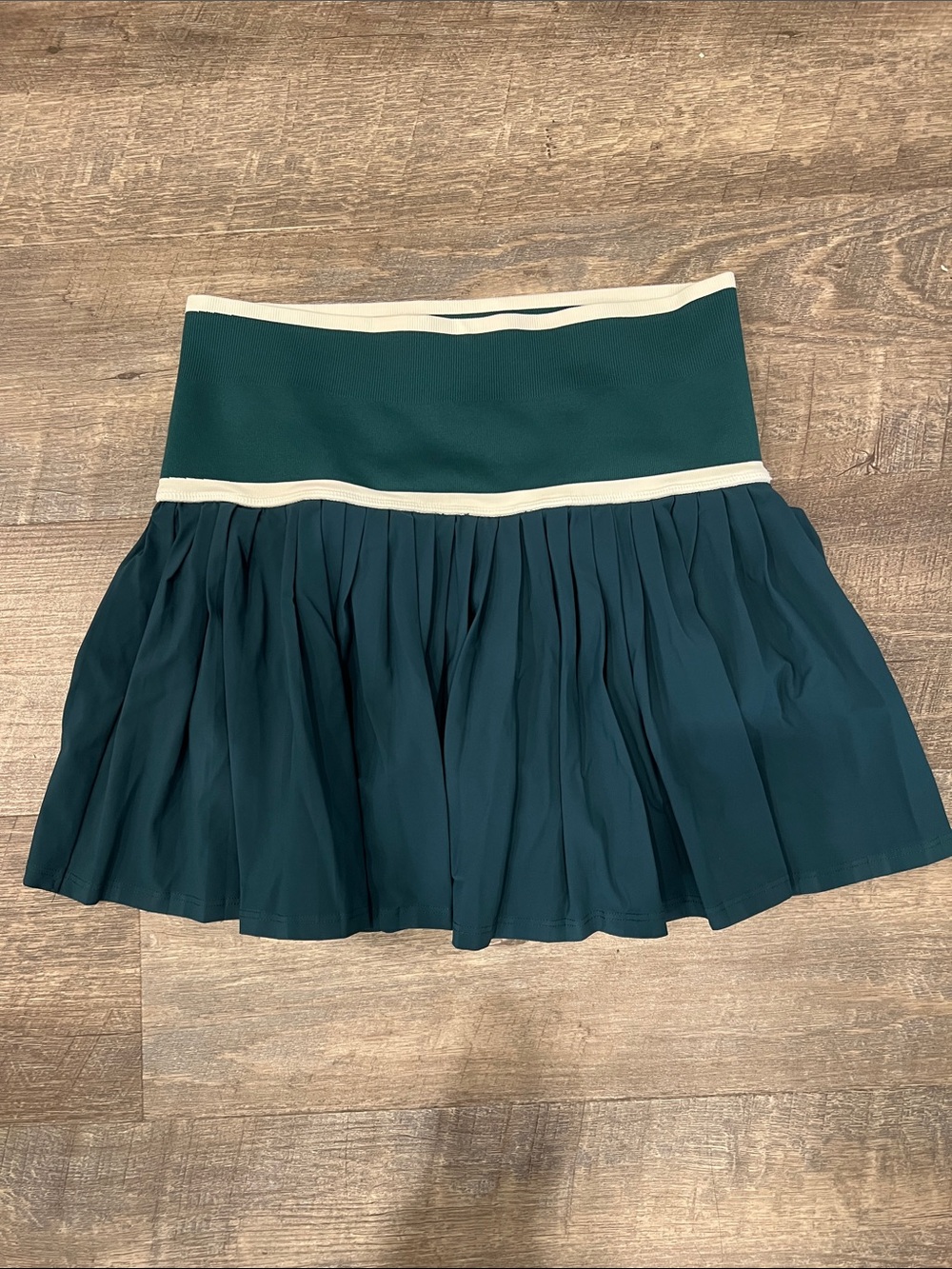 CALIA by Carrie Underwood Teal Pleated Mini Skirt with Cream Trim